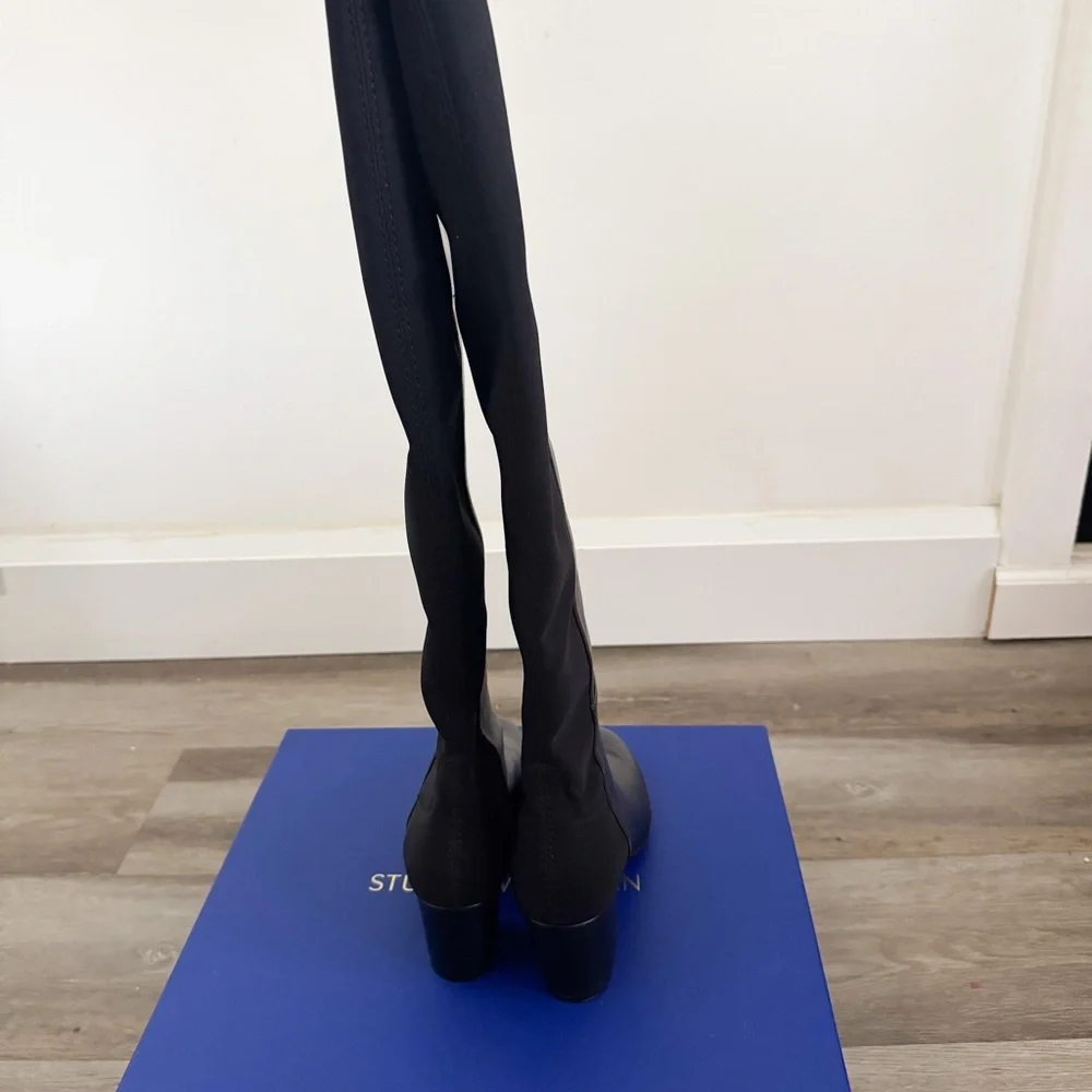 NEW Stuart Weitzman Black Leather Stretch Back Gillian 60 OTK Boots US 6